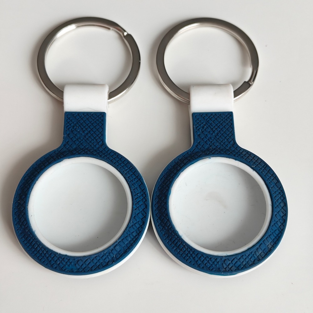 Set of 2 Blue White Silicone AirTag Holder Keychains Textured Protective Cases